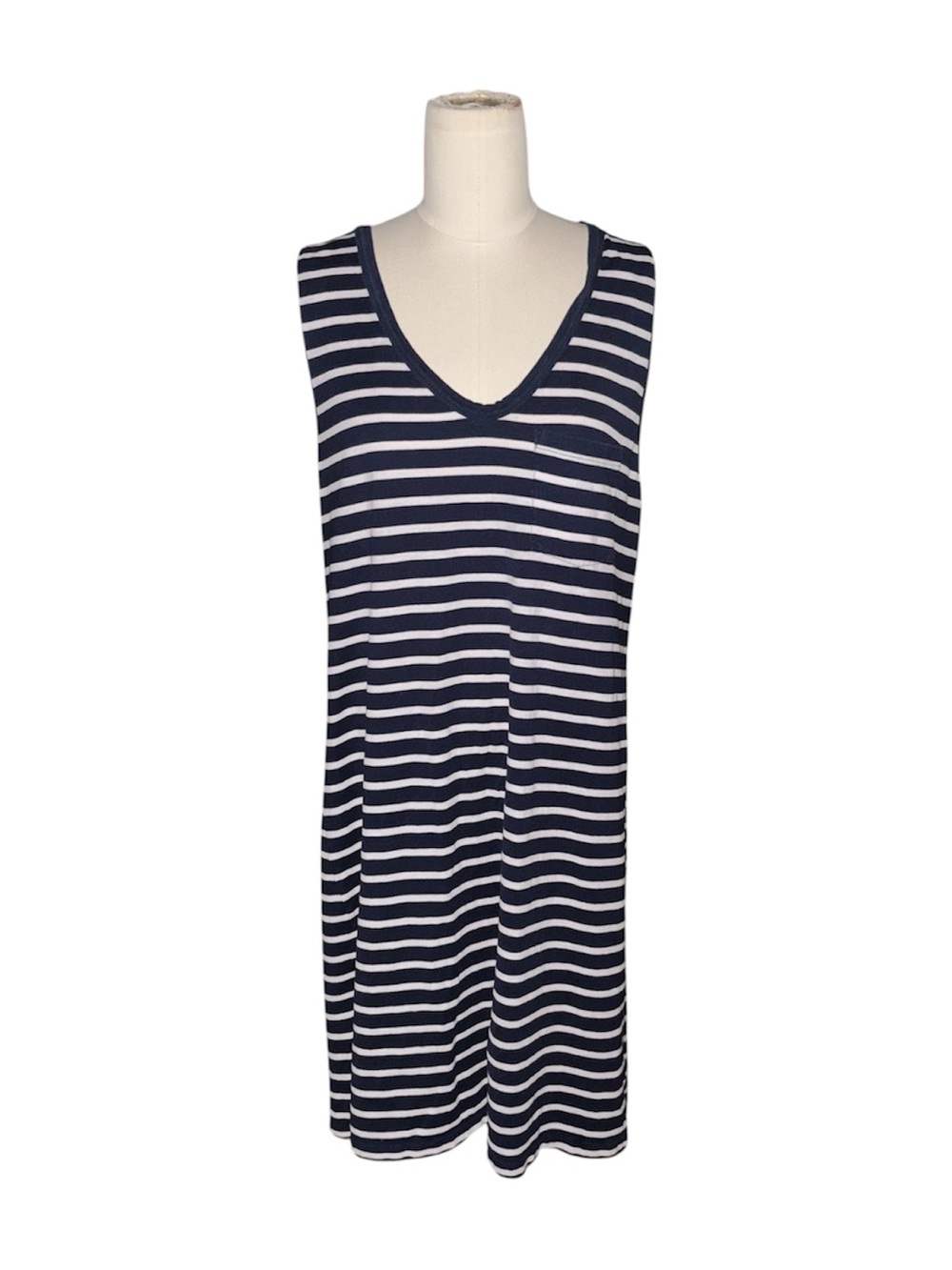 J. Crew Navy and White Striped V-Neck Sleeveless Dress - Picture 2 of 6